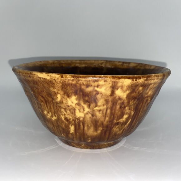 Spongeware Yellowware Rockingham Stoneware Bowl 3 1/4”x 7 1/4” Antique - Picture 6 of 12